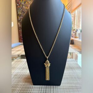 Vintage Signed Monet Bella Gold Plated Tasseled Pendant Necklace. 1972.